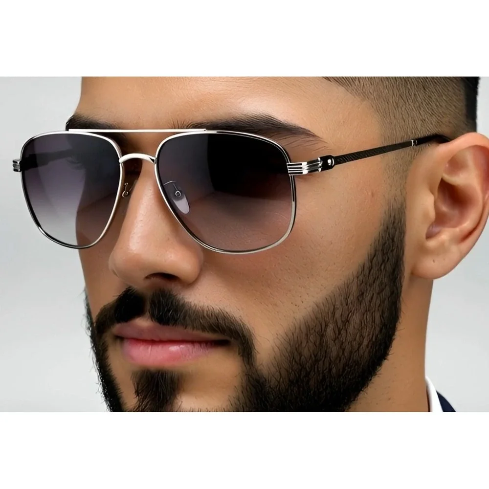Men Sunglasses Fashion Silver Frame‎ Black Lens Sun UV Protection Driving Lentes